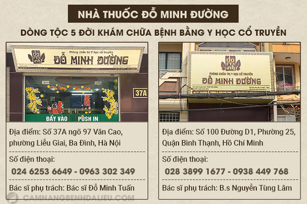 Cơ sở khám chữa bệnh của nhà thuốc Đỗ Minh Đường tại Hà Nội (bên trái) và Hồ Chí Minh (bên phải)